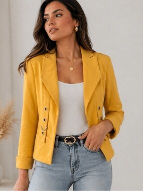 Laura Petites Mustard Yellow Blazer NWT Size 0 Tailored Open Front